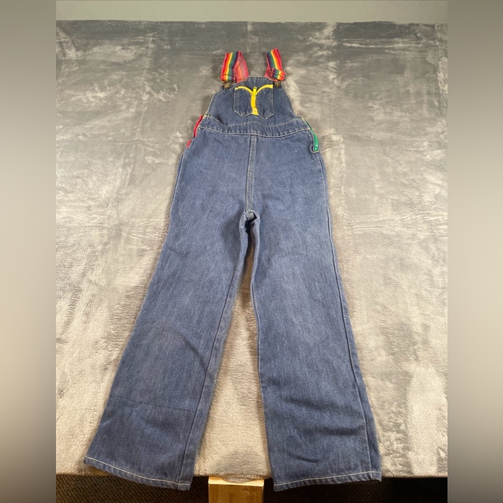 Kids Rainbow-Strap Denim Overalls - mambro Vtg size 8